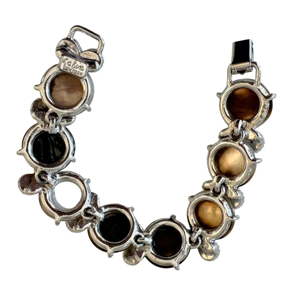 Vintage Kafin New York Gray Mother of‎ Pearl & Diamante Rhinestone Bracelet